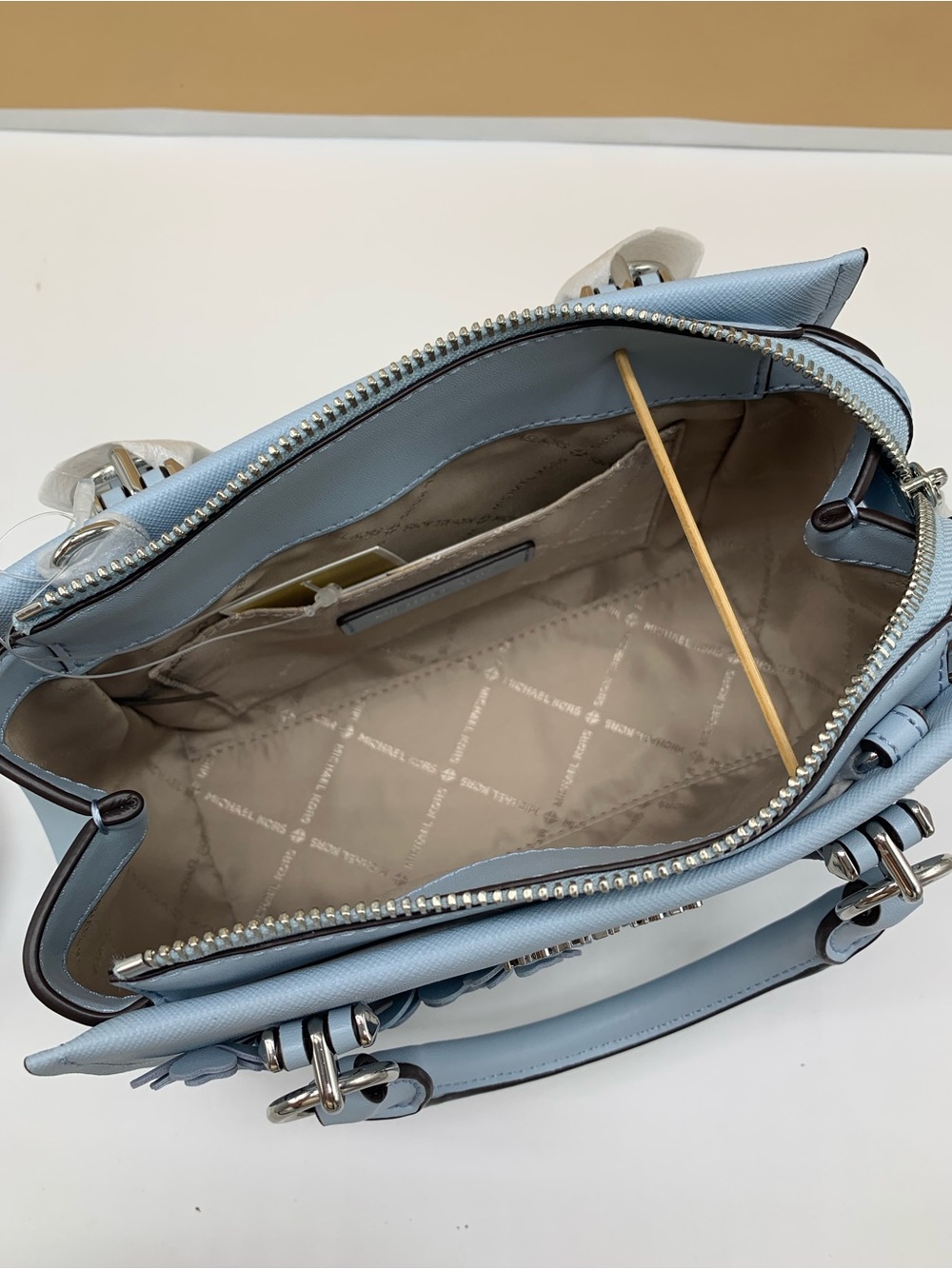 Michael Kors Marilyn Small Embellished Satchel Pale Ocean color - Picture 8 of 15
